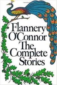 White bookcover with greenery and an exotic bird. Writers Arcanum - The Complete Stories by Flannery O'Connor